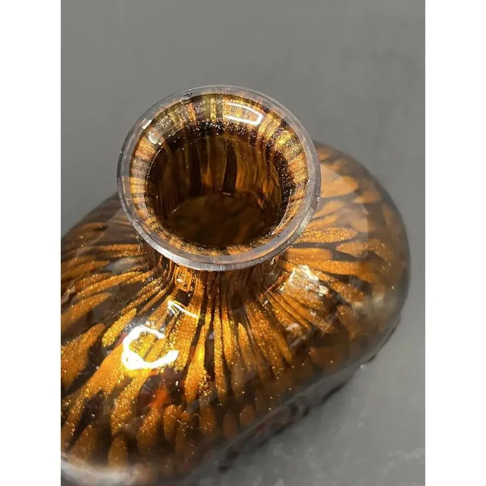 Murano Brown Speckled Maestri Vetra‎ 6” Bottle Vase Embrosses Leaves